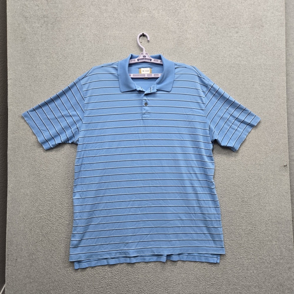 The‎ Foundry Supply Co. Men Polo 2XLT Blue Striped Quick-Dri Activewear Button